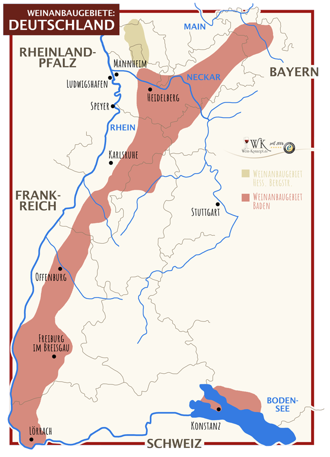 Weinanbaugebiete Hessische Bergstraße und Baden