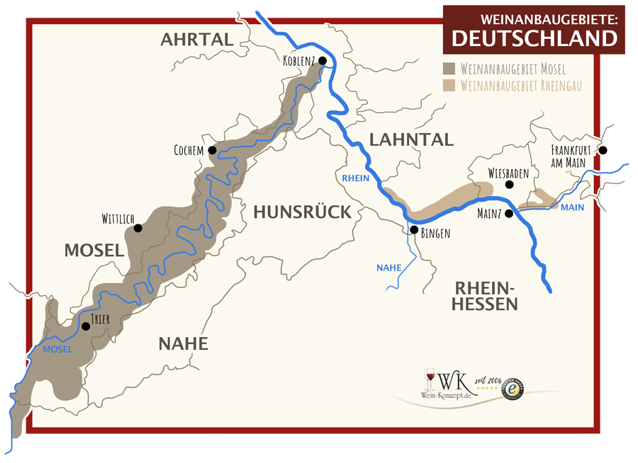 Weinanbaugebiete Mosel und Rheingau