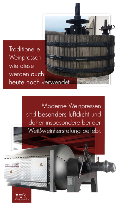 traditionelle Weinpresse und moderne Weinpresse