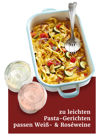 Pasta mit heller Sauce und Weinempfehlung