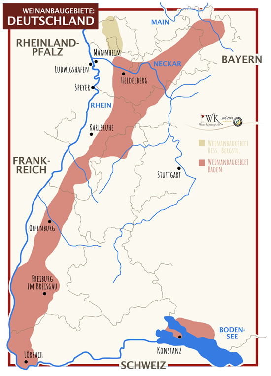 Weinanbaugebiete aus Baden und HessBergstraße