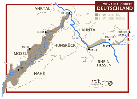 Weinanbaugebiete Mosel und Rheingau